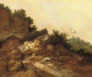 Jacobus Mancadan A rocky landscape with two peasants conversing near classical ruins china oil painting artist
